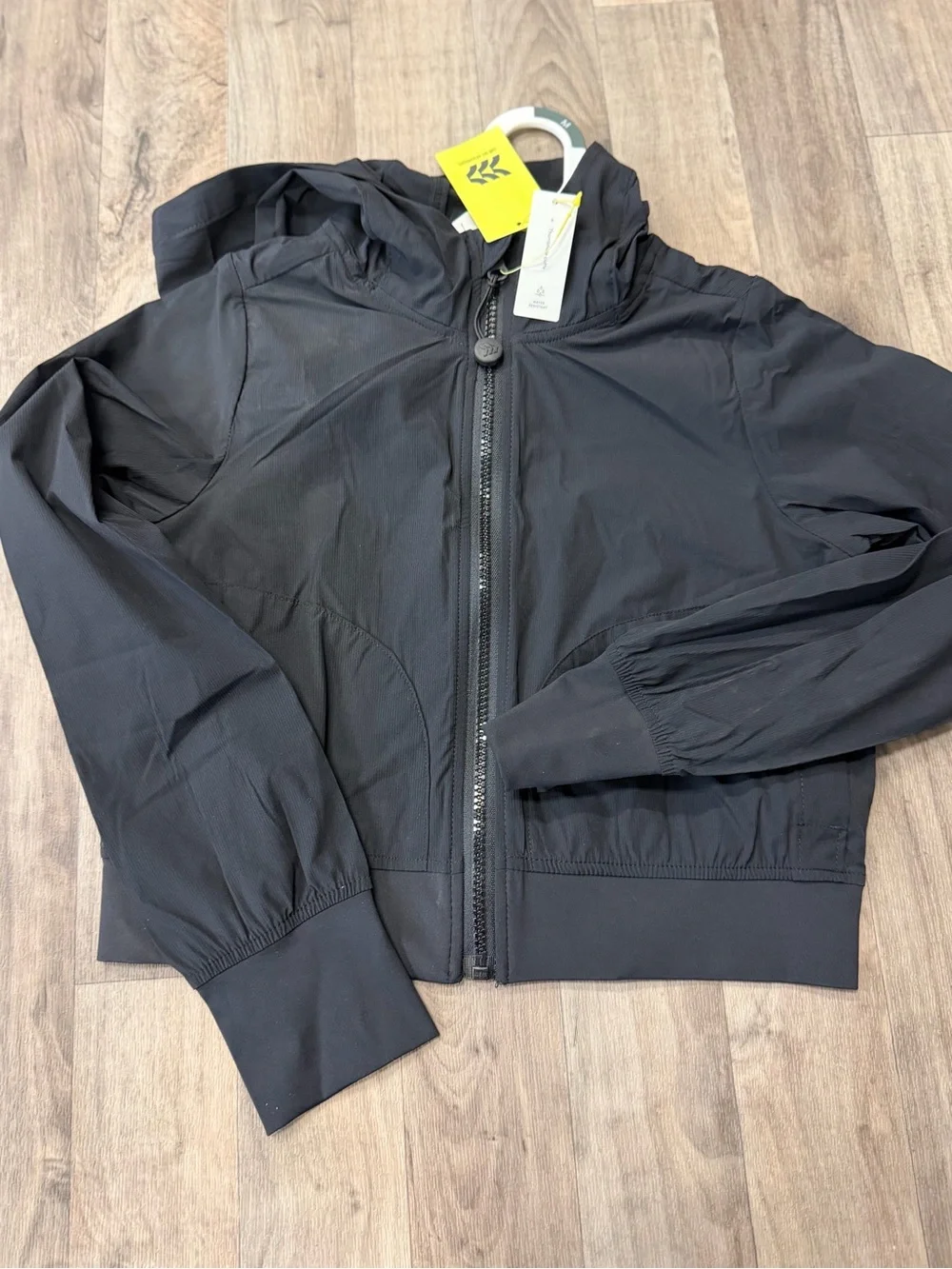 All In Motion Girls Medium Black Hooded Windbreaker Jacket NWT